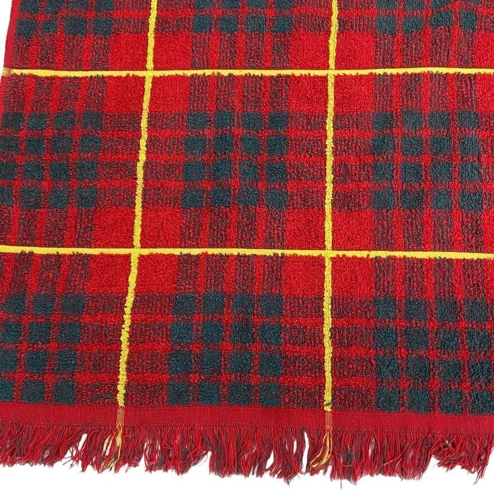Vintage Plaid Towel Finley's Made in Scotland Holiday Red Green 21x38